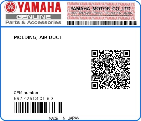 Product image: Yamaha - 692-42613-01-8D - MOLDING, AIR DUCT  0