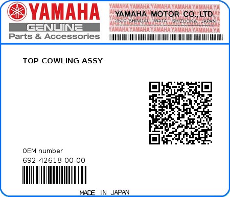 Product image: Yamaha - 692-42618-00-00 - TOP COWLING ASSY 