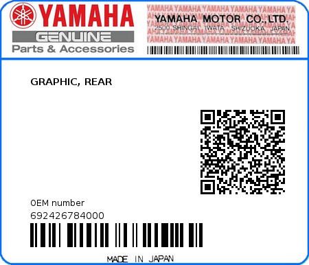 Product image: Yamaha - 692426784000 - GRAPHIC, REAR 