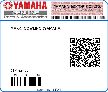 Product image: Yamaha - 695-42681-10-00 - MARK, COWLING (YAMAHA) 