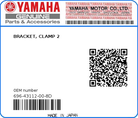 Product image: Yamaha - 696-43112-00-8D - BRACKET, CLAMP 2 