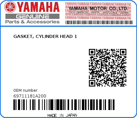 Product image: Yamaha - 69711181A200 - GASKET, CYLINDER HEAD 1 