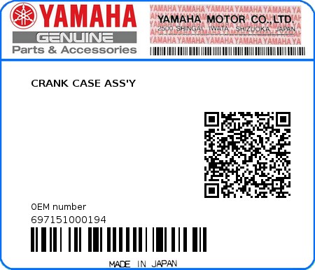 Product image: Yamaha - 697151000194 - CRANK CASE ASS'Y  0