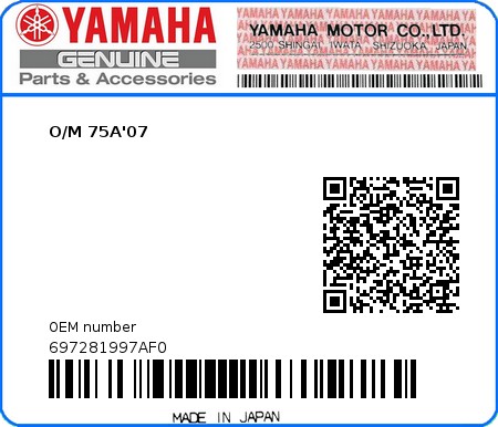 Product image: Yamaha - 697281997AF0 - O/M 75A'07  0