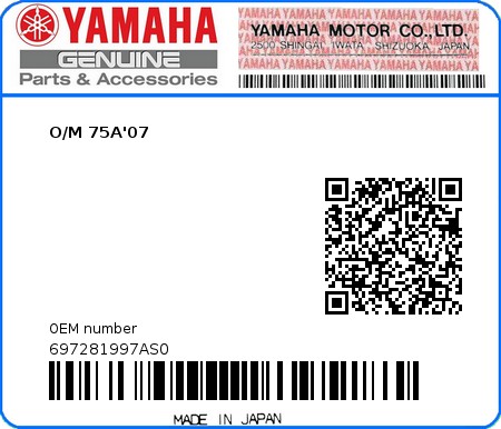 Product image: Yamaha - 697281997AS0 - O/M 75A'07 