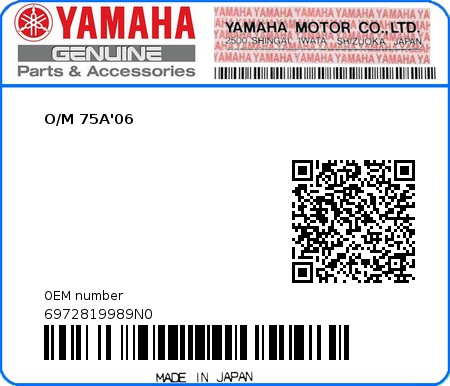 Product image: Yamaha - 6972819989N0 - O/M 75A'06  0