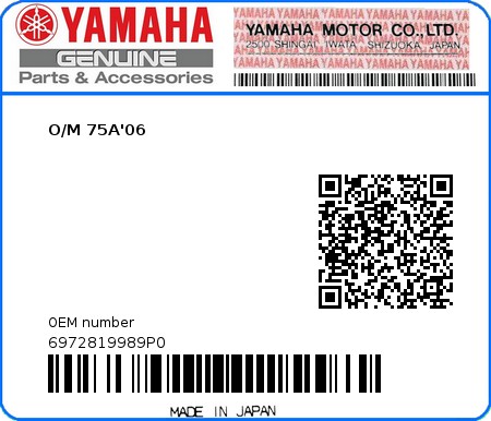 Product image: Yamaha - 6972819989P0 - O/M 75A'06  0