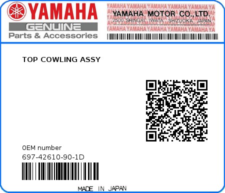 Product image: Yamaha - 697-42610-90-1D - TOP COWLING ASSY 