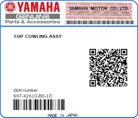 Product image: Yamaha - 697-42610-B0-1D - TOP COWLING ASSY  0