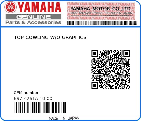 Product image: Yamaha - 697-4261A-10-00 - TOP COWLING W/O GRAPHICS 