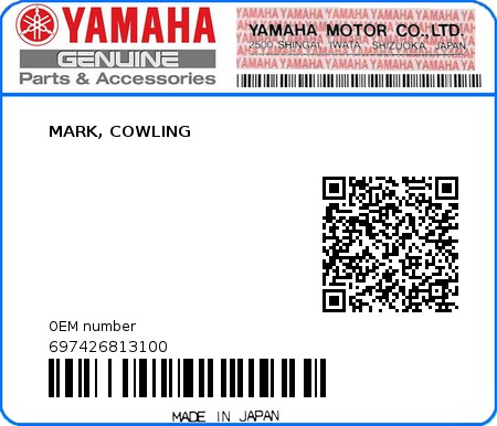 Product image: Yamaha - 697426813100 - MARK, COWLING 