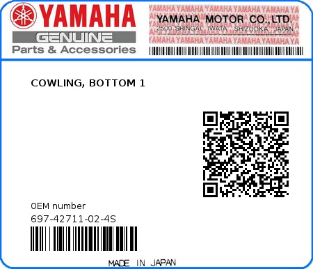 Product image: Yamaha - 697-42711-02-4S - COWLING, BOTTOM 1  0