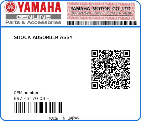 Product image: Yamaha - 697-43170-03-EJ - SHOCK ABSORBER ASSY 