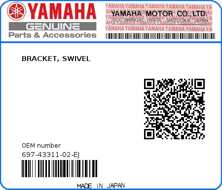 Product image: Yamaha - 697-43311-02-EJ - BRACKET, SWIVEL 