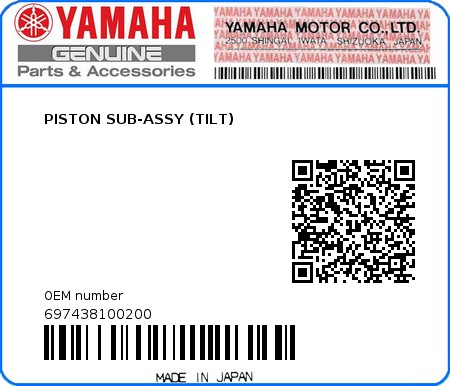 Product image: Yamaha - 697438100200 - PISTON SUB-ASSY (TILT)  0