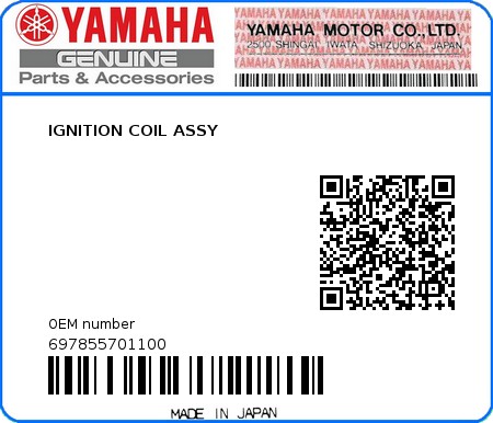 Product image: Yamaha - 697855701100 - IGNITION COIL ASSY  0