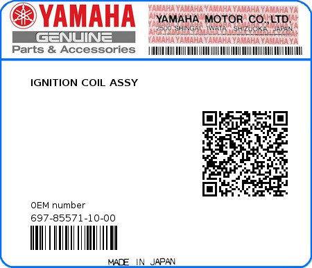 Product image: Yamaha - 697-85571-10-00 - IGNITION COIL ASSY  0