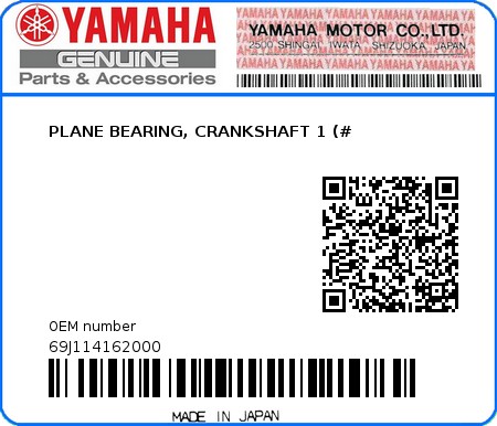 Product image: Yamaha - 69J114162000 - PLANE BEARING, CRANKSHAFT 1 (#  0