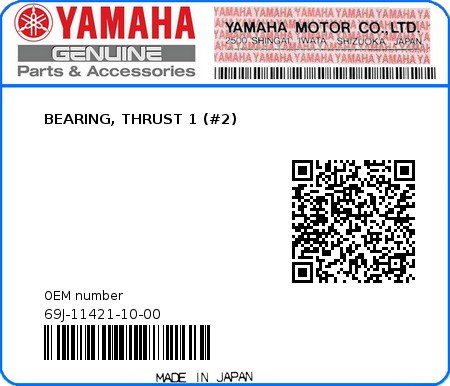 Product image: Yamaha - 69J-11421-10-00 - BEARING, THRUST 1 (#2)  0