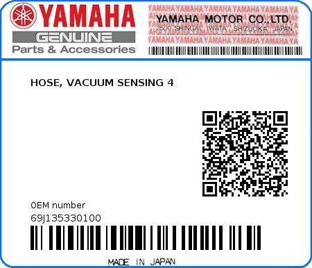 Product image: Yamaha - 69J135330100 - HOSE, VACUUM SENSING 4  0