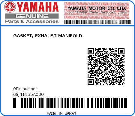 Product image: Yamaha - 69J41135A000 - GASKET, EXHAUST MANIFOLD  0