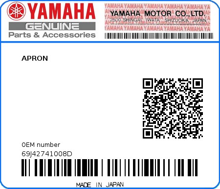 Product image: Yamaha - 69J42741008D - APRON 