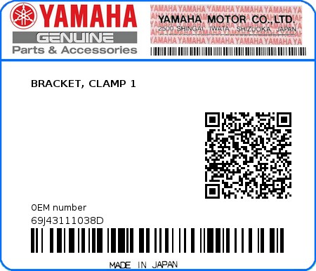 Product image: Yamaha - 69J43111038D - BRACKET, CLAMP 1 