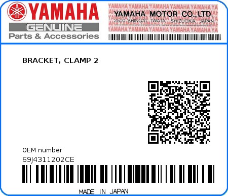 Product image: Yamaha - 69J4311202CE - BRACKET, CLAMP 2 