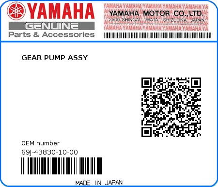 Product image: Yamaha - 69J-43830-10-00 - GEAR PUMP ASSY  0