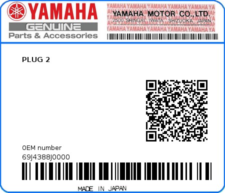 Product image: Yamaha - 69J4388J0000 - PLUG 2  0