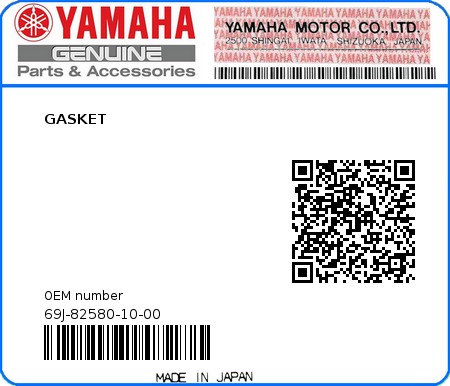 Product image: Yamaha - 69J-82580-10-00 - GASKET 