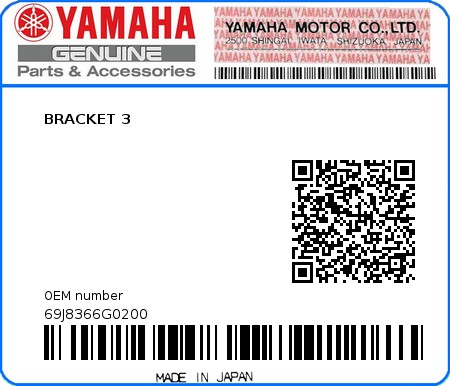 Product image: Yamaha - 69J8366G0200 - BRACKET 3 