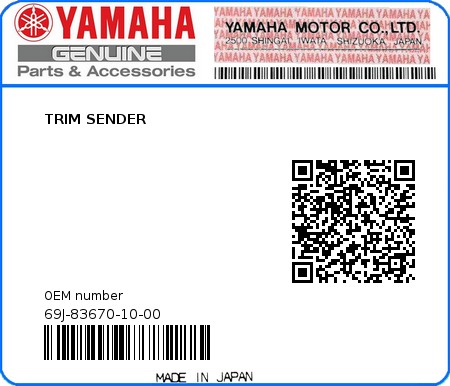 Product image: Yamaha - 69J-83670-10-00 - TRIM SENDER 