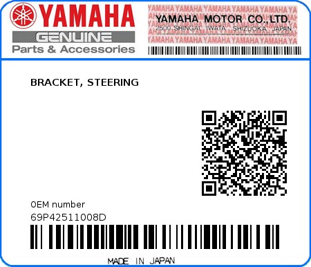 Product image: Yamaha - 69P42511008D - BRACKET, STEERING 