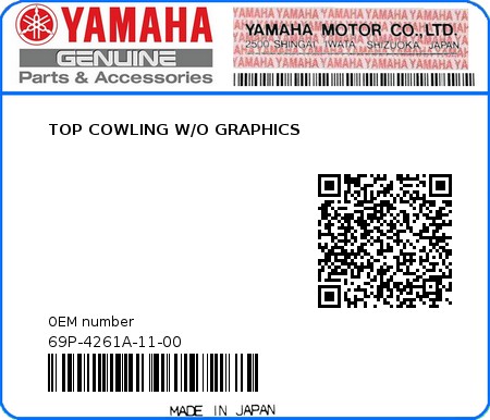 Product image: Yamaha - 69P-4261A-11-00 - TOP COWLING W/O GRAPHICS  0