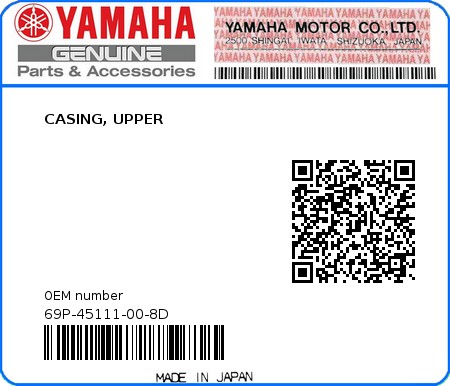 Product image: Yamaha - 69P-45111-00-8D - CASING, UPPER 