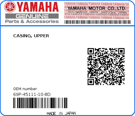 Product image: Yamaha - 69P-45111-10-8D - CASING, UPPER 