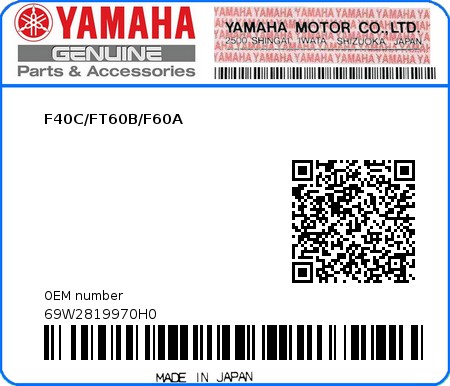 Product image: Yamaha - 69W2819970H0 - F40C/FT60B/F60A 