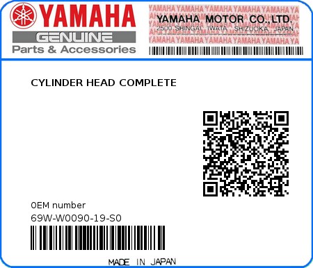 Product image: Yamaha - 69W-W0090-19-S0 - CYLINDER HEAD COMPLETE 