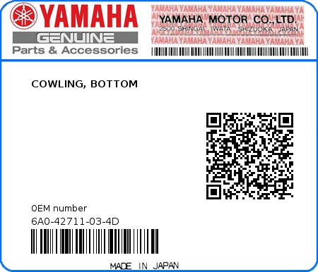 Product image: Yamaha - 6A0-42711-03-4D - COWLING, BOTTOM  0