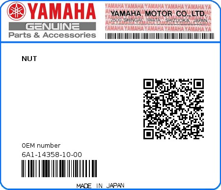 Product image: Yamaha - 6A1-14358-10-00 - NUT 