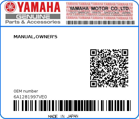 Product image: Yamaha - 6A1281997VE0 - MANUAL,OWNER'S  0