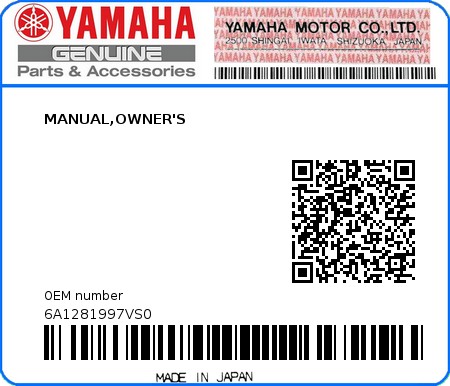 Product image: Yamaha - 6A1281997VS0 - MANUAL,OWNER'S 