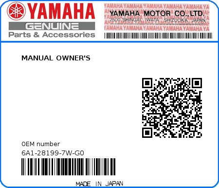 Product image: Yamaha - 6A1-28199-7W-G0 - MANUAL OWNER'S 