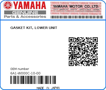 Product image: Yamaha - 6A1-W000C-10-00 - GASKET KIT, LOWER UNIT 