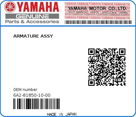 Product image: Yamaha - 6A2-81850-10-00 - ARMATURE ASSY 