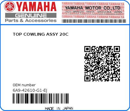 Product image: Yamaha - 6A9-42610-G1-EJ - TOP COWLING ASSY 20C 