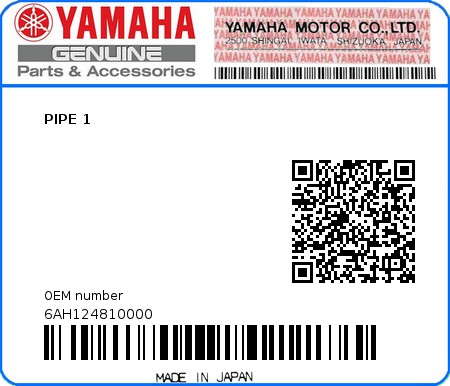 Product image: Yamaha - 6AH124810000 - PIPE 1 