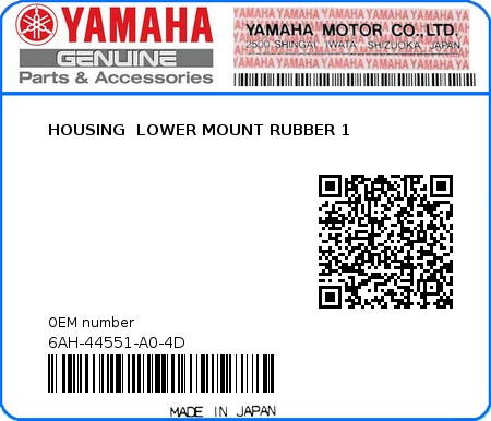 Product image: Yamaha - 6AH-44551-A0-4D - HOUSING  LOWER MOUNT RUBBER 1  0