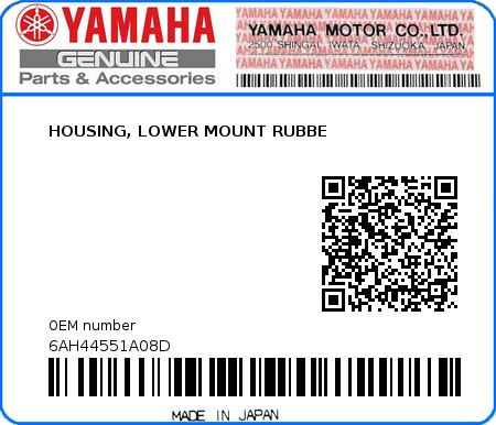 Product image: Yamaha - 6AH44551A08D - HOUSING, LOWER MOUNT RUBBE 